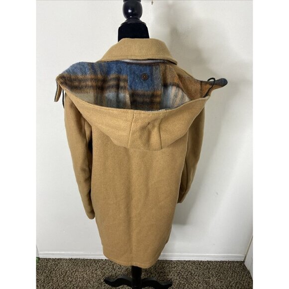 Vintage Mitchell Wool Duffle Coat 70s Toggle Plaid Lined Winter Woman M - Picture 2 of 14